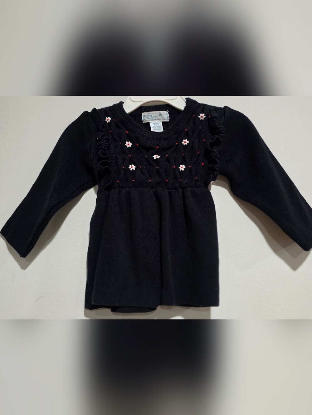 Feltman Bros Navy Dress with White & Red Floral Embroidery